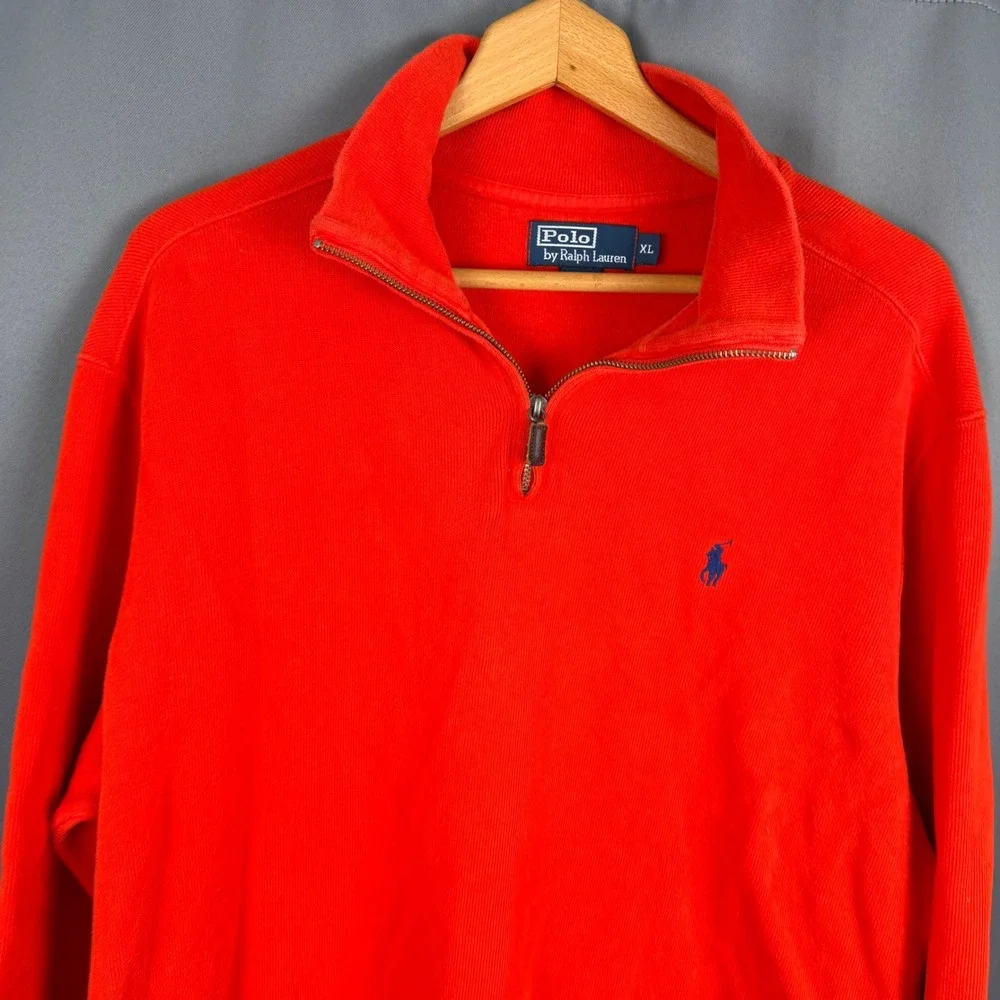 Polo Ralph Lauren Mens XL Red Quarter Zip Pullover Ribbed Cotton Sweater